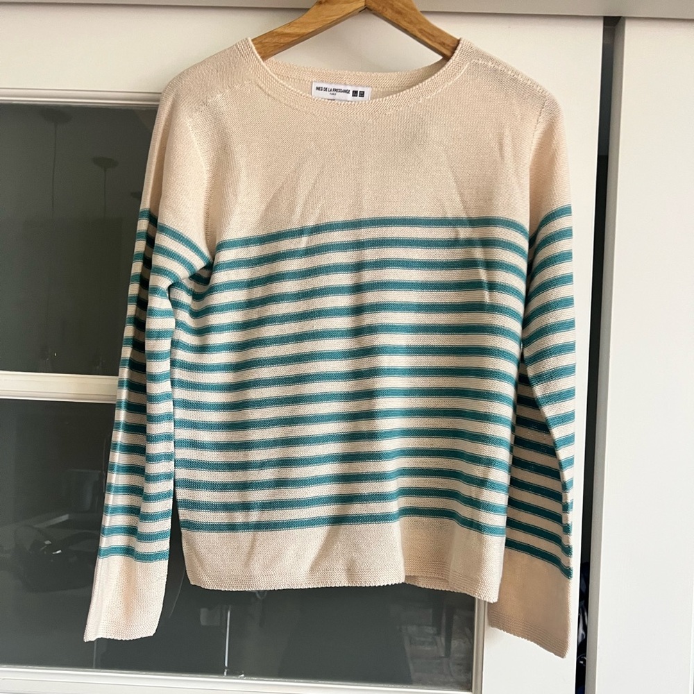 Boat neck linen blend striped sweater